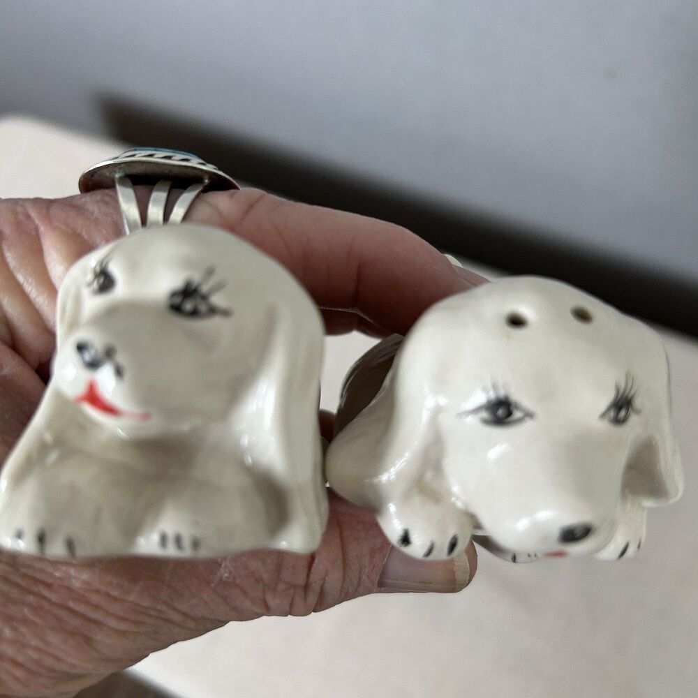 Vintage Nesting Dogs Salt and Pepper Shakers Ceramic Cocker Spaniels White